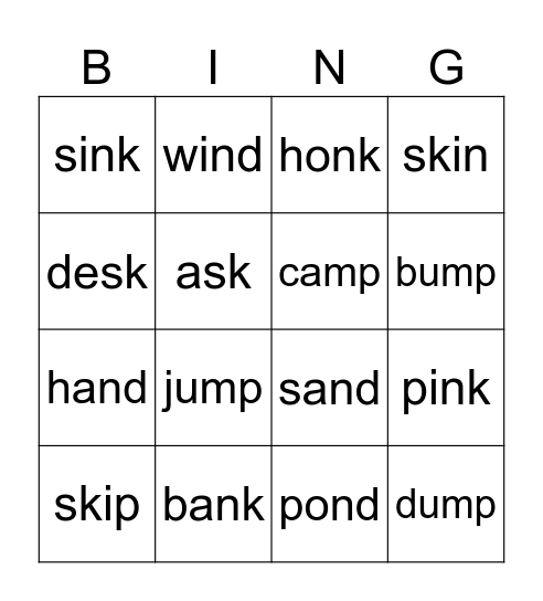 nk, sk, nd, mp Bingo Card