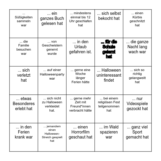 Halloweenbingo! Finde eine Person, die.... Bingo Card