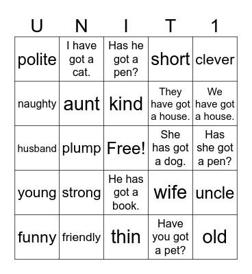 Right On 1 unit 1 Bingo Card