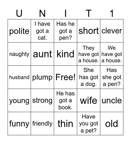 Right On 1 unit 1 Bingo Card