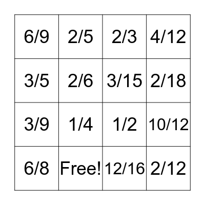 Equivalent Fractions BINGO Card