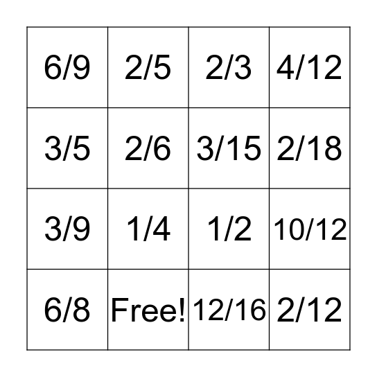 Equivalent Fractions BINGO Card