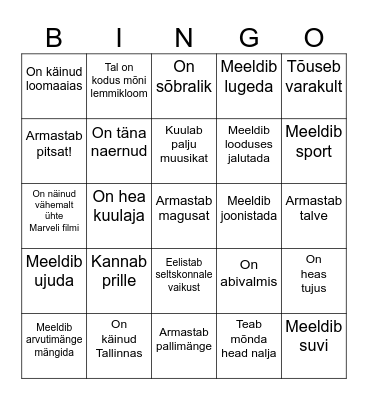 Tunne mind! Bingo Card