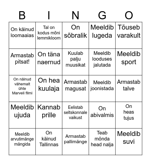 Tunne mind! Bingo Card
