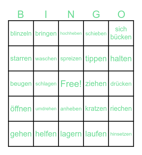 Verben der Bewegung Bingo Card
