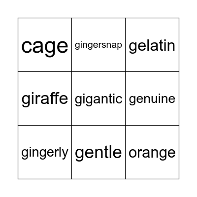 Soft 'g' Bingo! Bingo Card