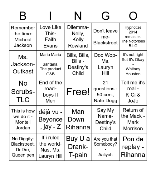 Roots & Rise R&B Bingo Card