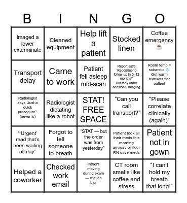 Medical imaging Bingo Card