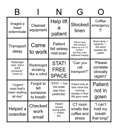 Medical imaging Bingo Card