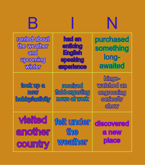 Reunion Warm-up Bingo Card