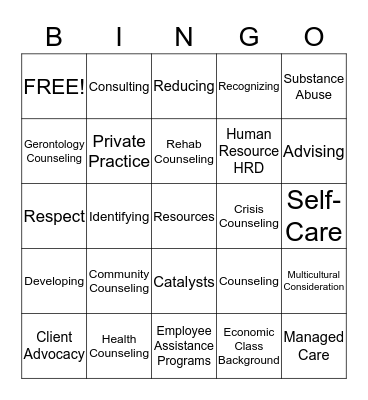 Mental Health Bingo Card