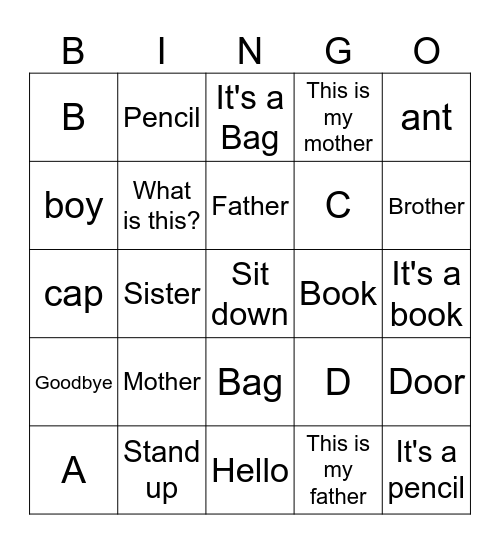 A, B, C, D Bingo Card
