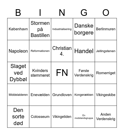 Historie Bingo Card