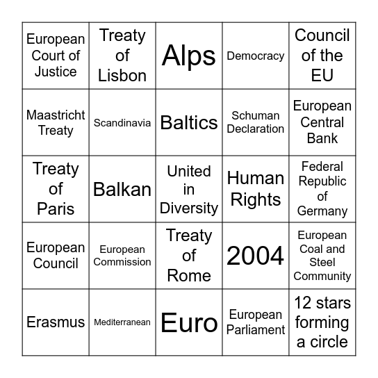 Bingo of Europe Bingo Card