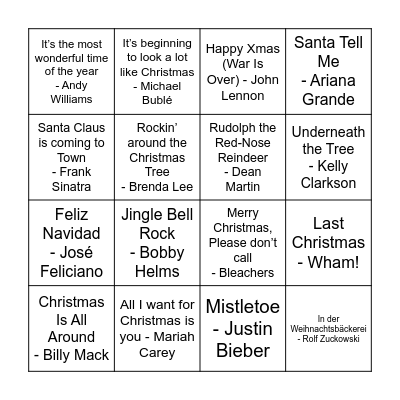 Weihnachtslieder Bingo Card