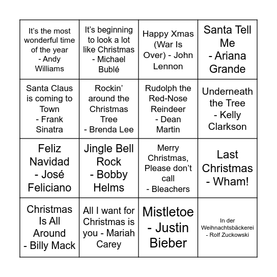 Weihnachtslieder Bingo Card