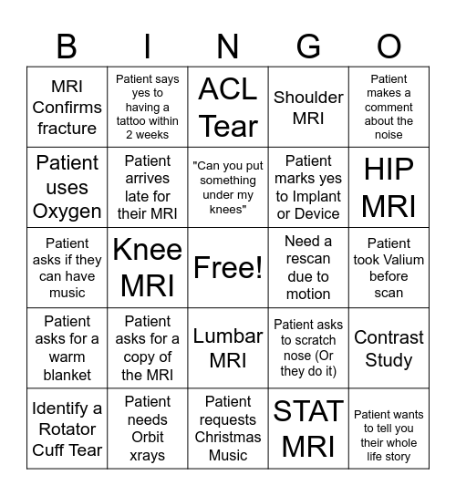 Radiologic Technologist Week Bingo Card
