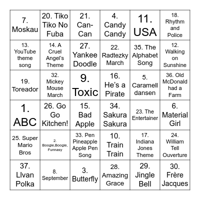 Taiko no Tatsujin Bingo Card