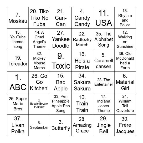 Taiko no Tatsujin Bingo Card