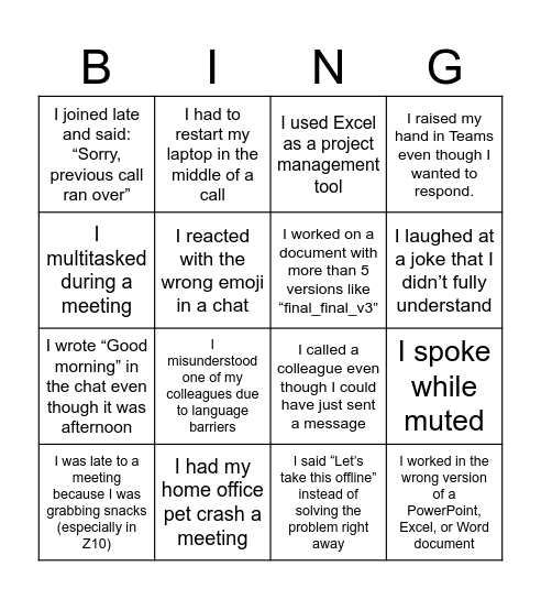 Untitled Bingo Card