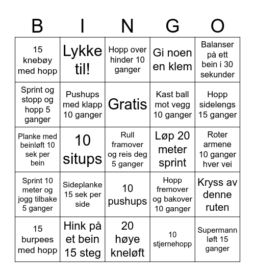 Oppvarming Bingo Card
