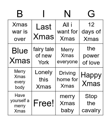 Xmas music bingo Card