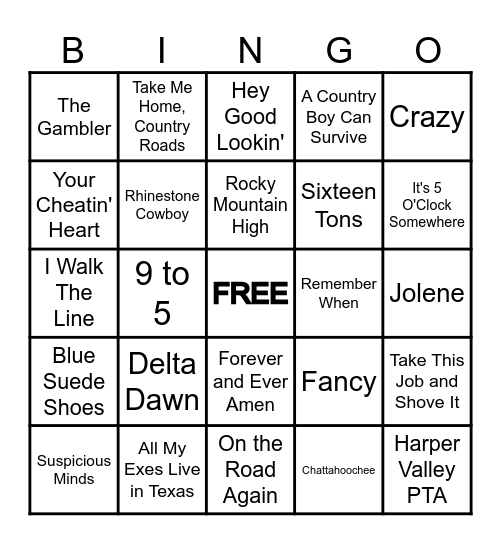 COUNTRY MUSIC Bingo Card