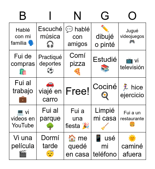 weekend chat Bingo Card