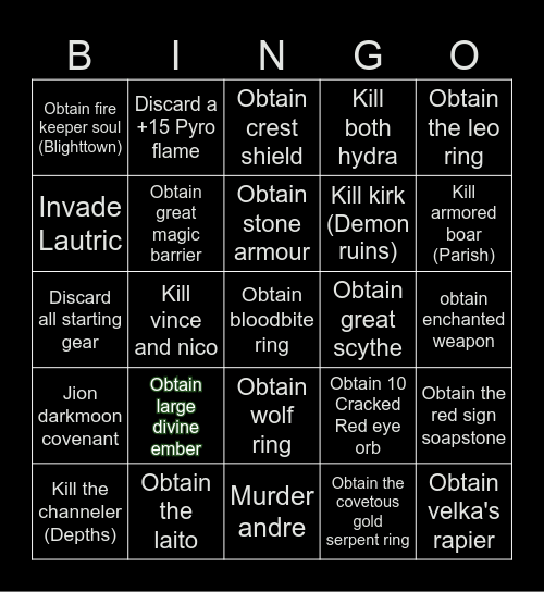 Dark souls Bingo Card