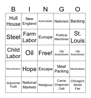 Immigation & Industrilization Bingo Card