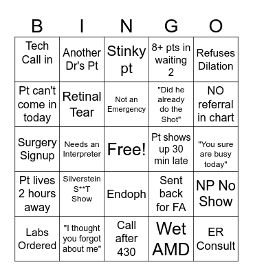 ON CALL Bingo Card