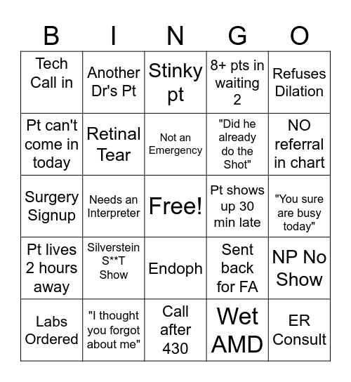 ON CALL Bingo Card