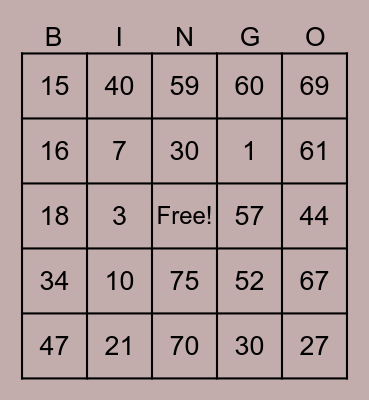 Untitled Bingo Card