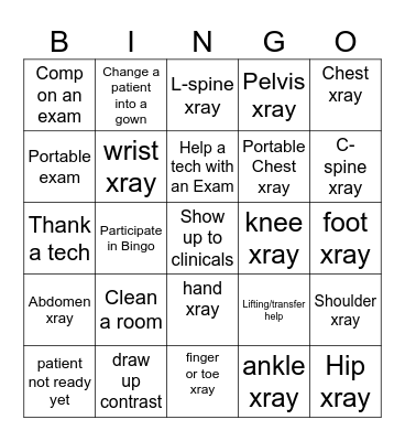 Rad Tech Bingo Card