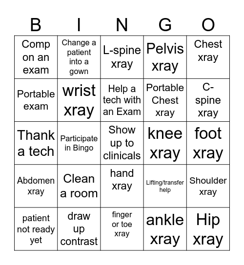 Rad Tech Bingo Card