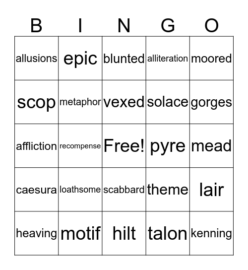 beowulf bingo II Bingo Card