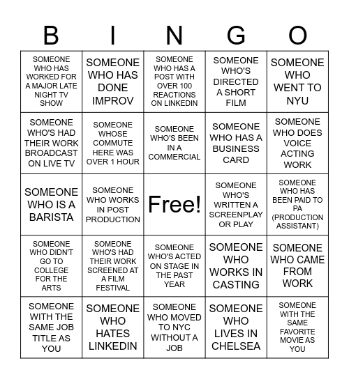 Young Professionals In Entertainment Bingo Card