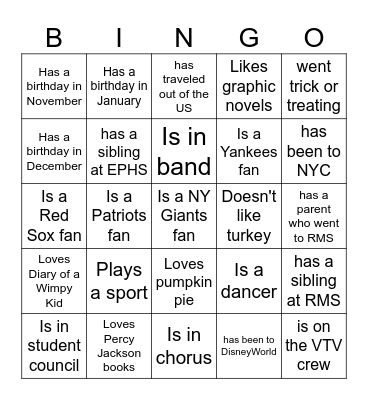 Getting to Know You Bingo! Bingo Card