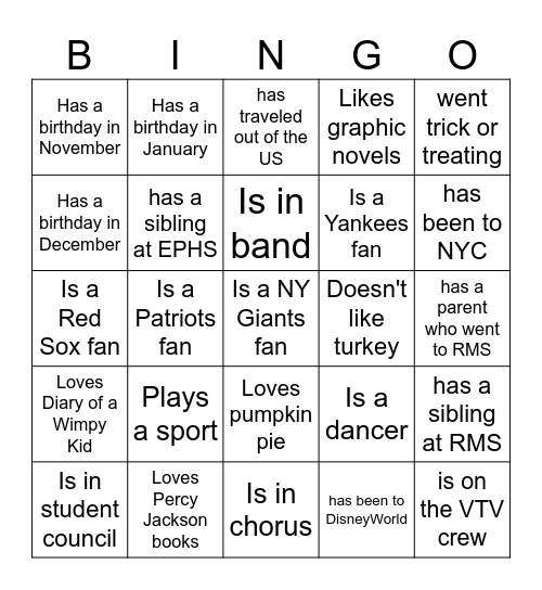 Getting to Know You Bingo! Bingo Card