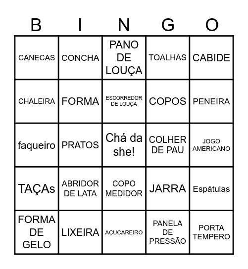 Chá de panela Bingo Card