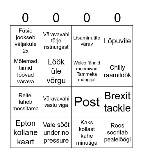 Tammeka vs Welco Bingo Card