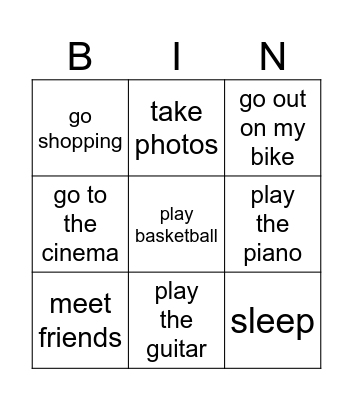 ACTIVITIES Bingo Card