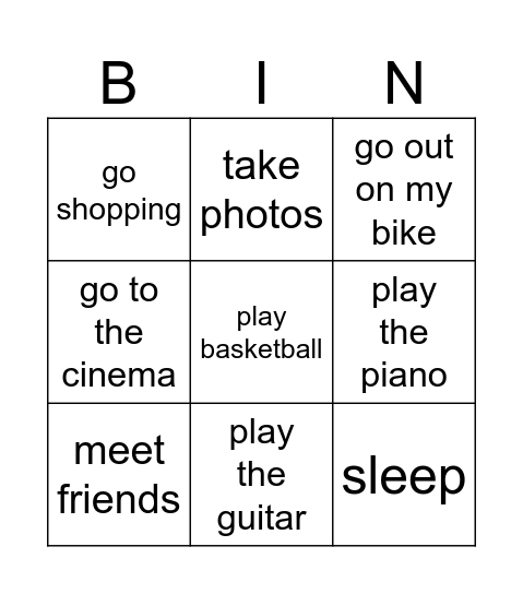 ACTIVITIES Bingo Card