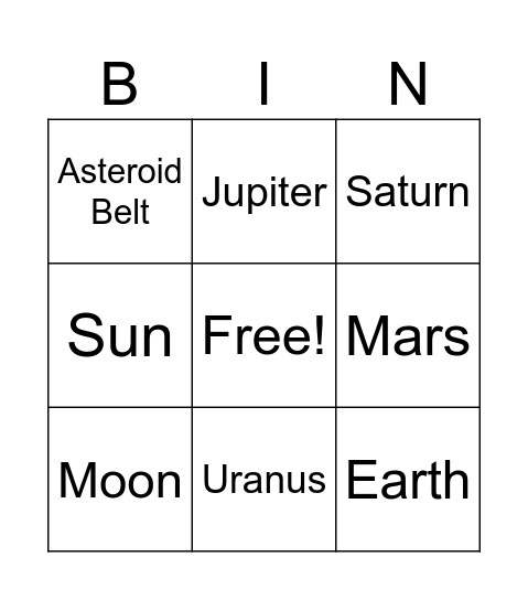Order of the Planets Bingo Card