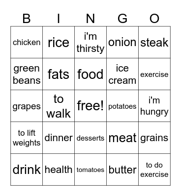 Dinner & Health Bingo Card