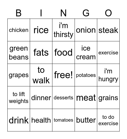 Dinner & Health Bingo Card
