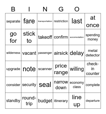 Unit 1-3 Bingo Card