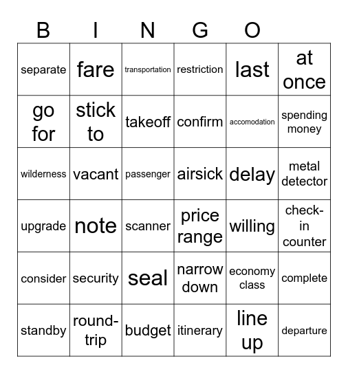 Unit 1-3 Bingo Card