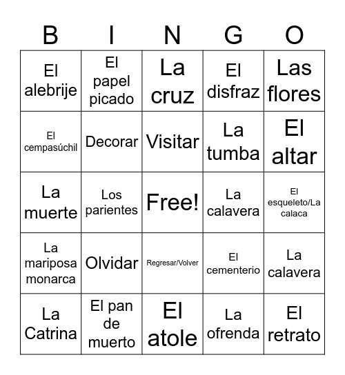El Día de Muertos Bingo Card