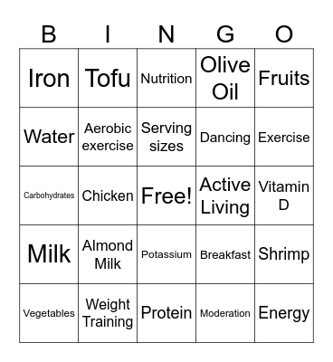 Family Fun: Nutrition Bingo Card